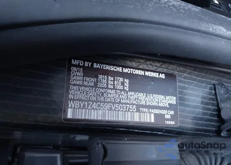 2015 BMW I3 Base W/Range Extender из США, поврежденный, VIN WBY1Z4C59FV503755